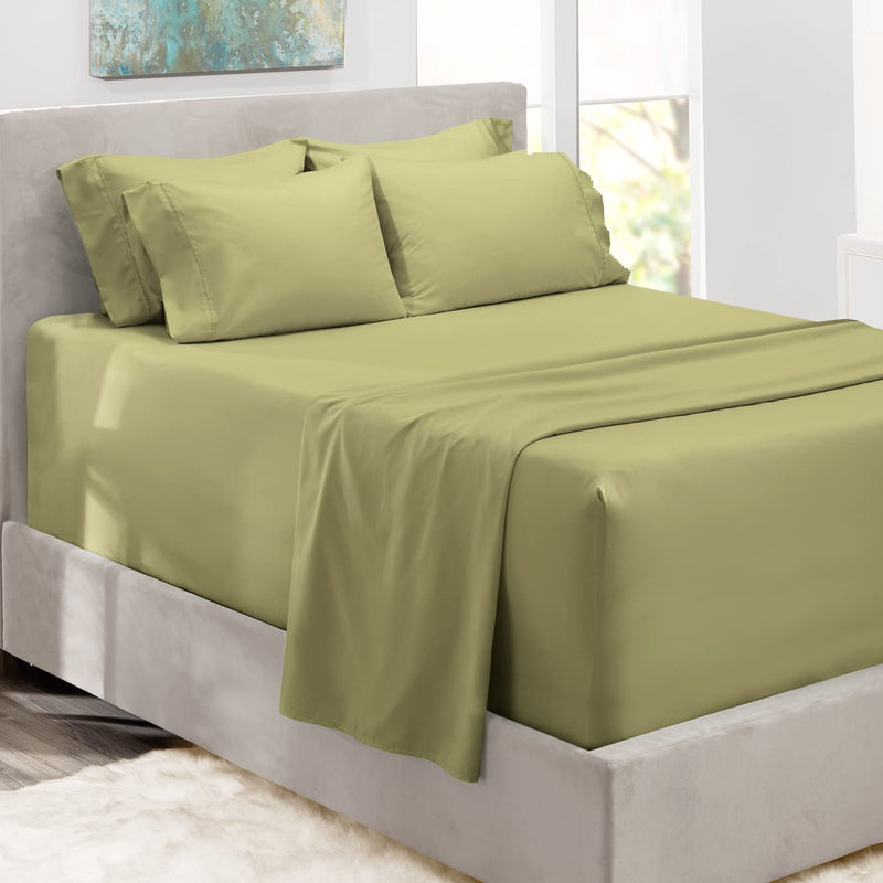 Extra Deep Pocket Sheets - Fits Mattress 18-24 Inches Deep - Extra Deep Pocket King Size Sheets Sets - 6 Piece King Size Sheets - King Sheets Deep Pocket - Sage Sheets