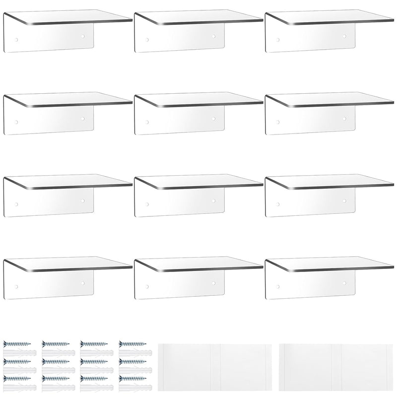 12 Packs Acrylic Floating Shelves For Wall Small Display Wall Shelf Clear Hang