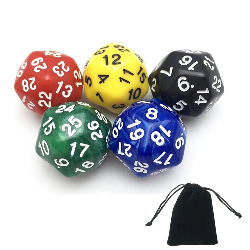 5-Pack of Random Color D30 Polyhedral Dice for DND RPG MTG Table Games with