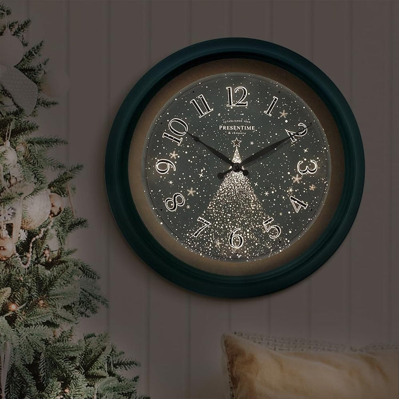 & Co. 18" Lighted Christmas Clock, Silent No Ticking, Christmas Tree Luminous