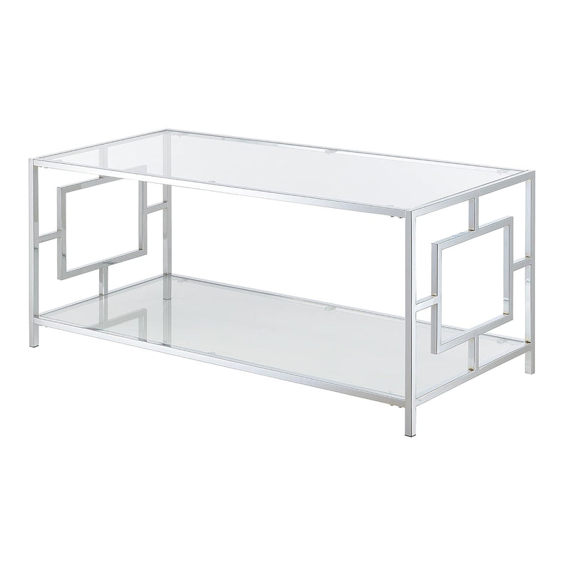 Town Square Chrome Coffee Table With Shelf, Glass/Chrome