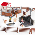 Horse Stable Figurines Playset, 31 Pieces Horse Club With Horse Wash Area And Fence Figures, Barn Horse Toys Gift For Girls And Boys 3 4 5 6 7 8