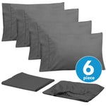 6 Piece Bed Sheets 1500 Thread Count Fine Microfiber Deep Pocket Set-Extra Pillow Cases, Value, Queen, Gray