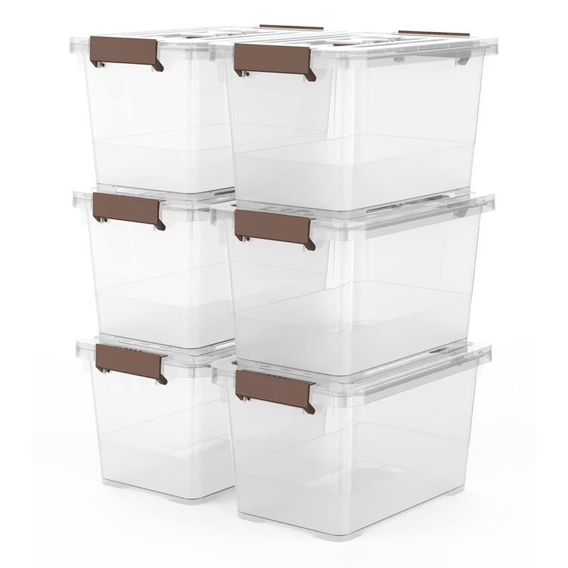 6-Pack Clear 7 Quart Storage Latch Box/Bins, Plastic Stackable Latching Box With