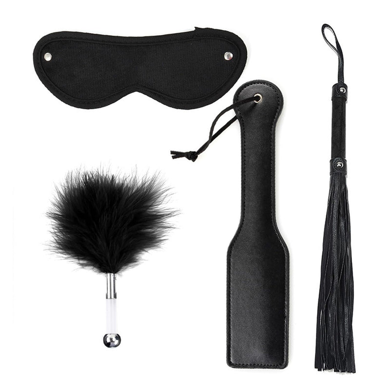 4Pcs Sex Feather Bondage Paddle Set.Leather Whip Spanking Whip For Couples Role Play Accessories,Bondage Restraint Sex Flogger Paddle For Couples Whip Sex Play(Black)