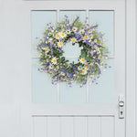 22 Inches Spring Wreath Artificial Spring Wreaths for Front Door Spring Flower Wreaths Summer Wreath with Daisy Lanvender for Spring Summer Indoors Outdoor Home Decorations