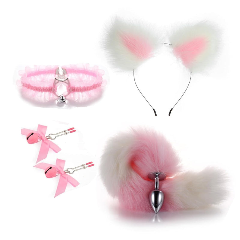 Butt Plug Tail Plug, Cute Fox Tail Plug Tail With Small Butt Plug Nipple Clamp Cat Ears Headband Metal Anal Sex Toys For Women Man Beginners Butt Trainer Set Adult Couples