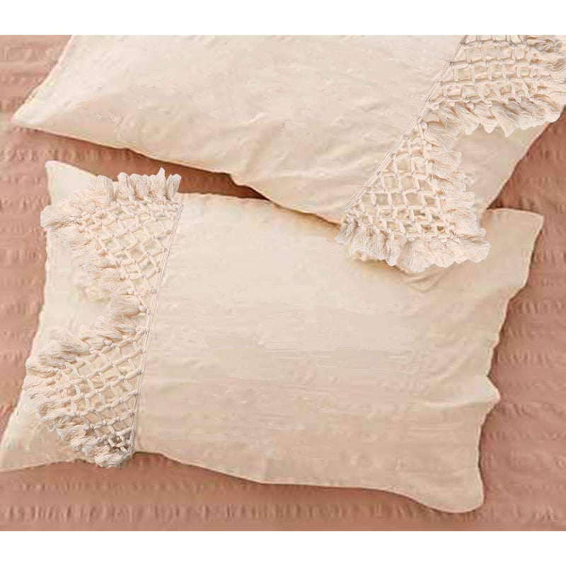 Tufted Tassel Sham Set Lattice Cotton Pillow Covers,19.7In X35.5In,Set Of 2