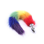 2Pcs/Set Fox Tail Anal Butt Plug Bunny Tail Stainless Steel Plug Sexy Toys Flirting Tools For Adults Cosplay &Sm Role Play Gradient (Rainbow)