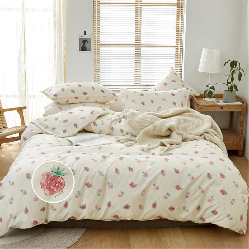 Cotton Strawberry Duvet Cover Set King Cute Strawberry Bedding Set Kawaii Styl