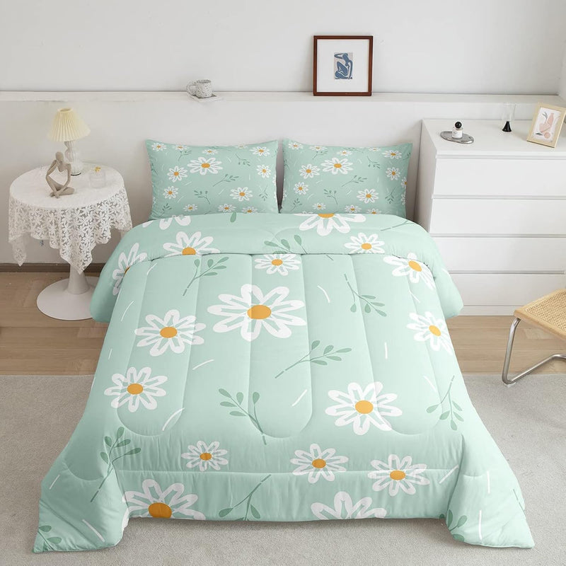 Cute Flower Comforter Set Full Size, Botanical Theme Floral Print Bedding Set