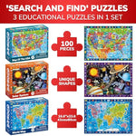 Puzzles For Kids Ages 4-6 - 3 Set 100 Piece Puzzles For Toddlers 3-5 - Learning Map Of The United States World Space Puzzle - Educational Games For Kids 6-8 - Toys For 3 Year Old Boys And Girls