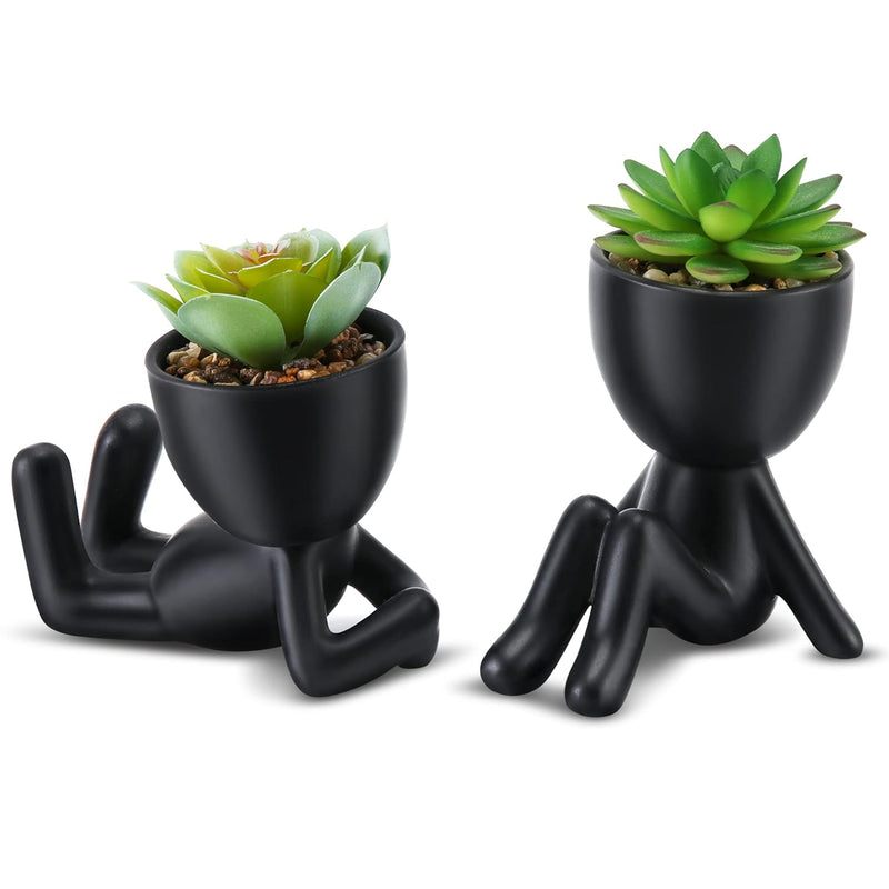 Fake Succulent, Mini Succulents Plants Artificial In Black Modern Human Shaped