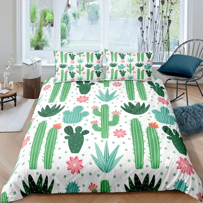 Cactus Duvet Cover Set 3Pcs 3D Printed Green Cactus Bedding Set With Zipper Ca