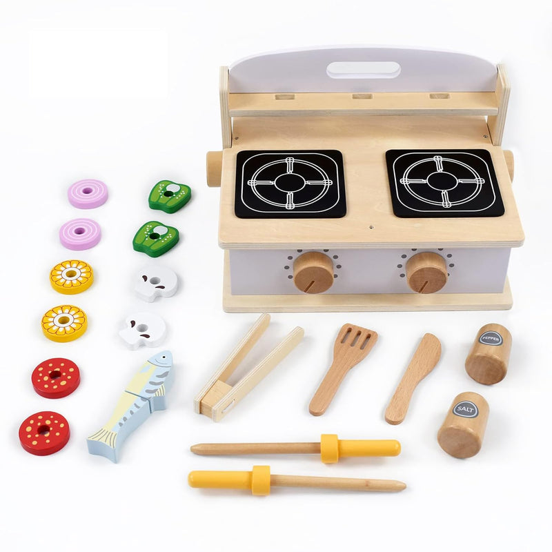 Children'S Wooden Foldable Portable Bbq Mini Kitchen & Grill Toy,2In1 Kids Toy