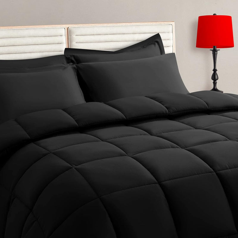 Black Queen Size Comforter Set - 7 Pieces, Bed In A Bag Bedding Sets With All