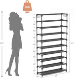 10 Tiers Shoe Rack 50 Pairs Large Capacity Tall Shoe Organizer Sturdy Shoe Storage with Two Hooks Space Saving Metal Wide Shoe Rack for Closet, Entryway, Bedroom, Black