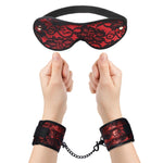 Lace Blindfold and Faux-Fur-Lined Handcuffs Set, Red Soft Bondage Wrist Cuffs Kit Sex Play Toys for Adults