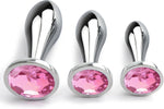 3-Piece Metal Anal Plug Set, Luxury Jewelry Design, Unisex Adult Toys (Pink)