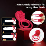 Vibrating Cock Ring with Rose Stimulator, 7 Vibration Modes for Couples' Pleasure