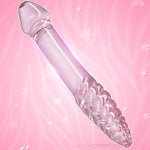 Glass Double-Ended Dildo with Spiral Texture & Realistic Glans for G-Spot & Anal Play