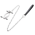 Adjustable Stainless Steel Tension Clip with Metal Chain & Leather Handle, Adult Bondage Accessory for Role Play & Boudoir Shoot