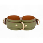 BDSM Wrist Restraint Cuffs, Adjustable Bondage Handcuffs with Center Ring, Leather Restraint for Couples Role Play (Avocado Color)