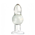 Glass Crystal Anal Butt Plug 2 Beads Design Sex Toys with Safety Base, Transparent Cone Shape Anal Plug Dildo G-Spot Massager Adult Sex Tools for Beginners and Advanced Players (M)
