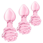 Glass Anal Plug Set 3 Pcs Pink Butt Plug Anal Training Set Adult Sex Toys for Men Women Couples Beginner