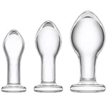 3 Pcs Glass Butt Plug Training Kit for Beginners (Clear)