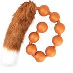 Silicone Anal Beads with Removable Fox Tail Anal Butt Plug for G-spot Prostate Stimulation Adult Sex Toy with 9 Anal Balls for Cosplay Anal Training for Intermediates Advanced Players Gold M