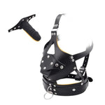 Silicone Penis Gag Ballgag Harness with Leather Bondage Hood