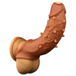 Reusable Penis Enlargement Sleeve Realistic Silicone Cock Sleeve Penis Enlarger with Testicle Penis Ring Sex Toys Delay Ejaculation Enhance Erection Prolong Cock Extender for Adults Men Male Couples