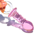 Glass Butt Plug Anal Plug Prostate Massager with Bumps and Pull Loop Pink Fetish Anal Dilator Masturbation Sex Toy for Men Women