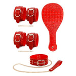 Spanking Paddle for Adults, Sex Handcuffs for Grownups Bedroom with Chain Leash Fuzzy Hand Cuff Set, BDSM Collar and Leash for Women - 3pcs Red Bondage BDSM SM Starter Kit Restraints Set for Play