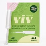 Viv for Your V Organic Cotton Tampons Super, BPA-Free Applicator, Non-Toxic Tampons, Fragrance, 16 Count