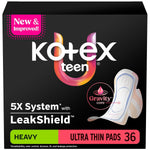 Kotex Ultra Thin Teen Pads, Wings, Heavy, 36 Count
