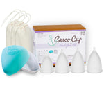 Casco Menstrual Cup & Case - Medical Grade Silicone Period Cup Made in Maine USA, Reusable Menstrual Cup. (4 Reusable Cups - Find Your Fit)