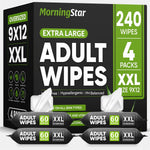Adult Wipes for Elderly - 240 Wipes 4 Packs Thick Extra Large Disposable Washcloths for Adult Bathing & Shower Alternative No-Rinse - Lightly Scented XXL