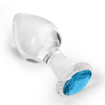 Crystal Glass Anal Plug with Luxury Jewelry, Light Blue, L