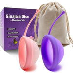 Reusable Menstrual Disc, Ultra-Soft Medical-Grade Silicone Period Disc for Women Wear 12 Hours 2 Size for Light & Heavy Flow Removal String (Purple+Pink, L+S)