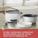 6-Cup Rice Cooker,3-cup Uncooked Rice, Steaming Basket, Removable Non-Stick Bowl, One Touch