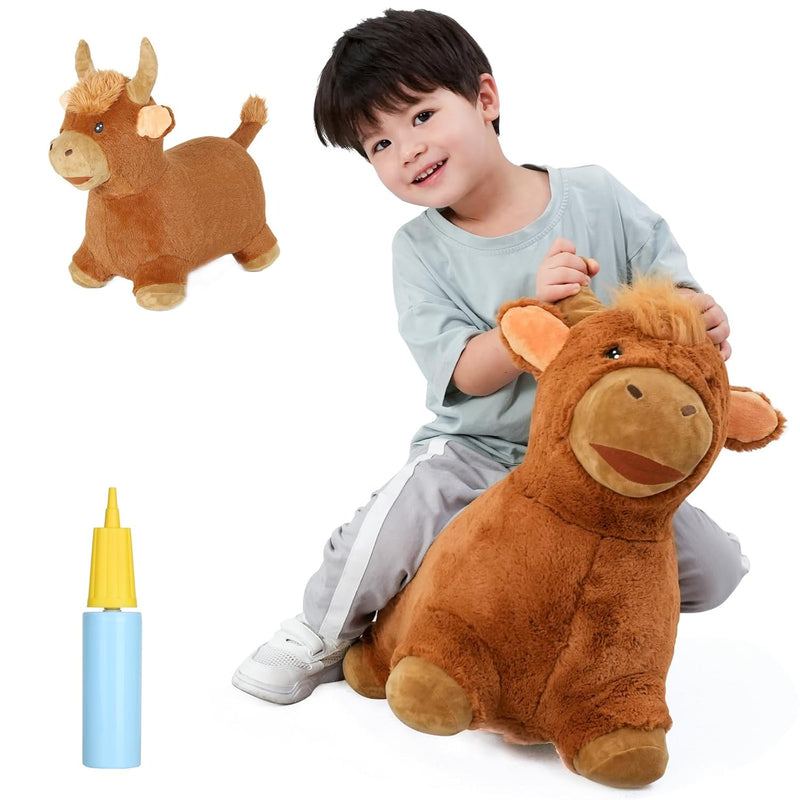 Bouncy Bull Hopping Toys Toddler Brown Plush Highland Cow Hopper, Kids Infl
