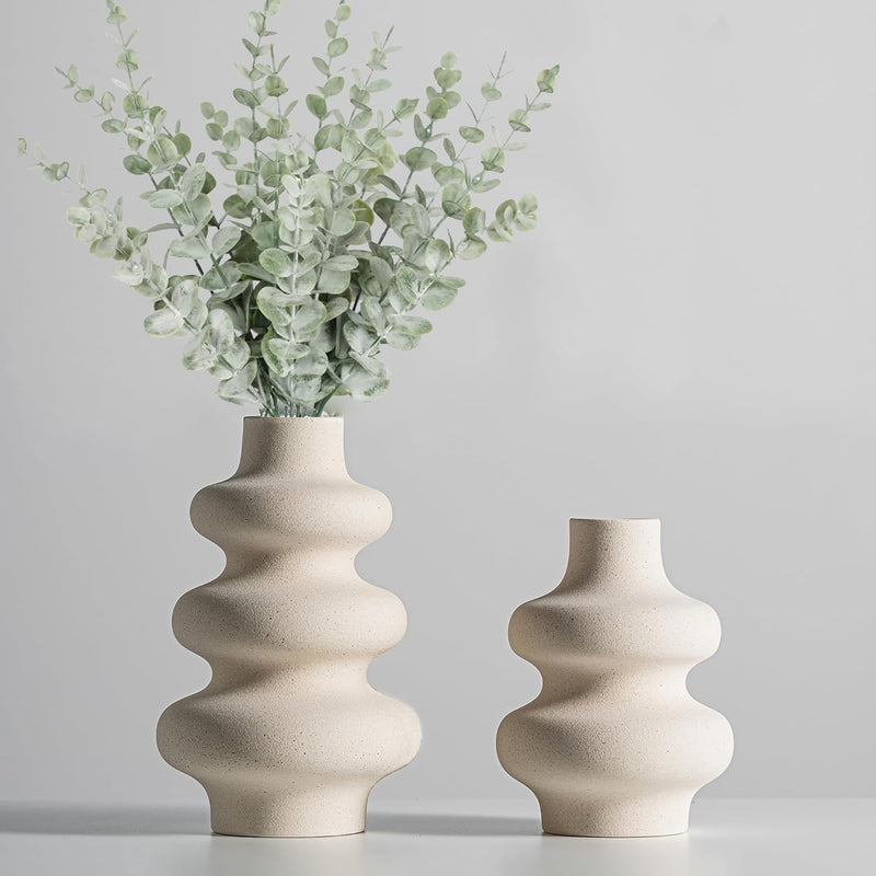 Ceramic Vases Set 2, Modern Home Decor,Off White Round Vases,Modern Dried Flow