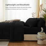 Queen Comforter Set - 7 Pieces Bed In A Bag Set Black, Bedding Sets Queen With All Season Quilted Comforter, Flat Sheet, Fitted Sheet, Pillowcases, Black, Queen