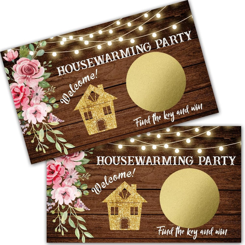50 Pack Housewarming Scratch Off Game, Wood Grain Key Scratch Card For Rust