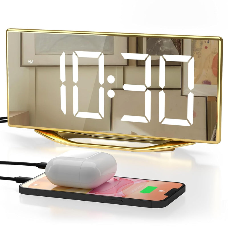 Alarm Clock For Bedroom, Modern Digital Clock For Living Room, 8.7" Led Mirror