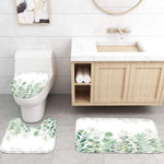 Green Leaves Shower Curtain Sets with Non-Slip Rug, Toilet Lid Cover and Bath Mat, Plant Leaves Shower Curtain Sets with 12 Hooks, Shower Curtain for Bathroom Set Decor