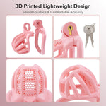 Lightweight 3D-Printed Chastity Cage – Pink Plastic Cock Cage with 4 Ring Sizes