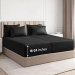 Extra Deep Split King Sheet Set - 7 Piece Breathable & Cooling Sheets - Hotel Luxury Bed Sheets Set - Easy Fit - Soft, Wrinkle Free & Comfy Sheets Set - Black Sheet Set W/Extra Deep Pockets
